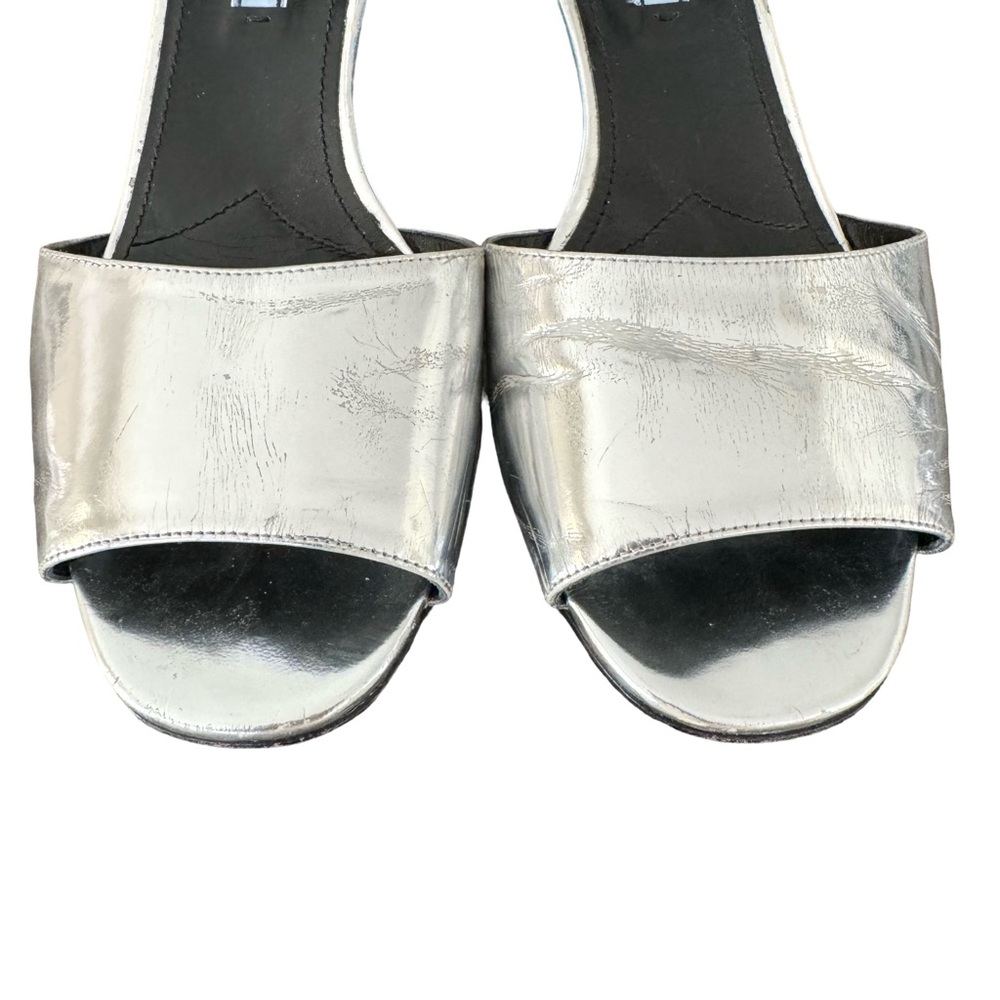 PRADA Sandal Silver Leather Block Heel - Picture 13 of 17